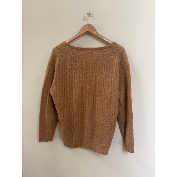 J Crew Sweater Size Small Brown 100% Cashmere Cable Knit V Neck Pullover Preppy - Picture 4 of 4